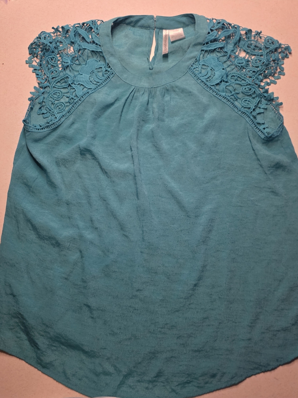Lace-Shoulder Teal Sleeveless Camisole Size 1XL